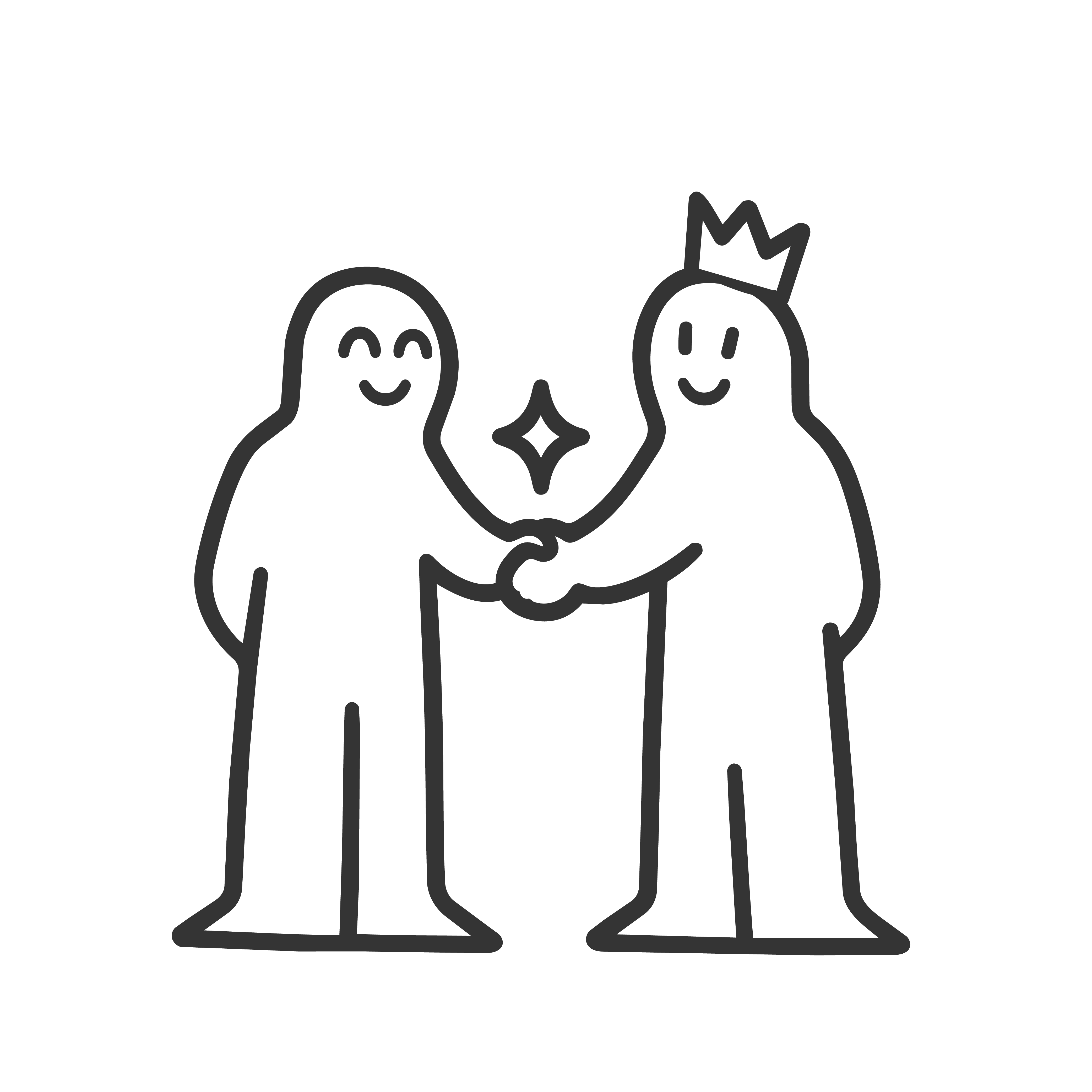 Illustration de deux personnages se serrant la main, l'un portant une couronne